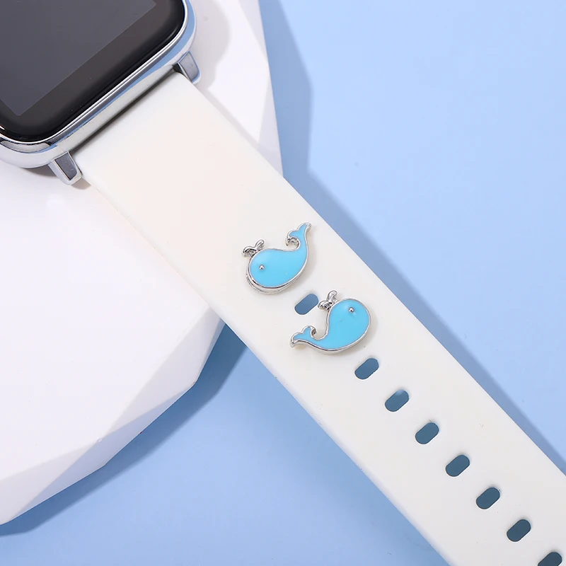 Marine Life Blue Whale Strap Charms for Iwatch Smart Band Bracelet Nail Jewelry Sport Silicone Soft Watchband Charms Accessories