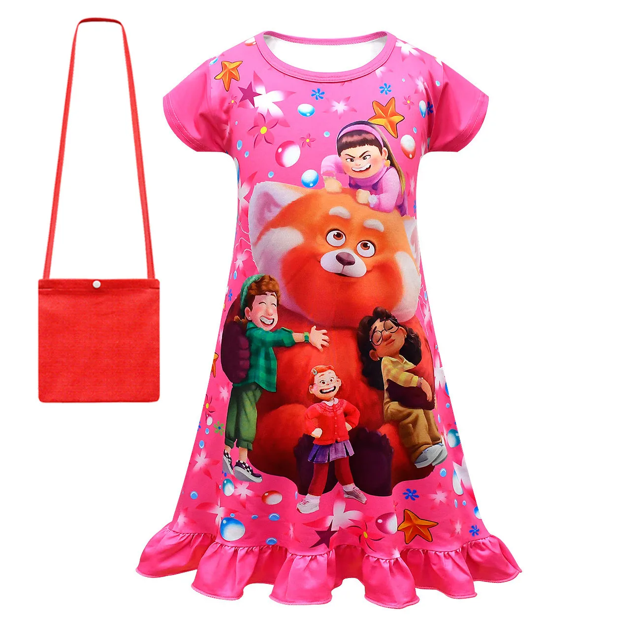 

Cartoon Turning Red Clothes Kids Red Panda Dress for Baby Girls Deformation Panda Kawaii Anime Pajamas Dresses Summer Nightgown