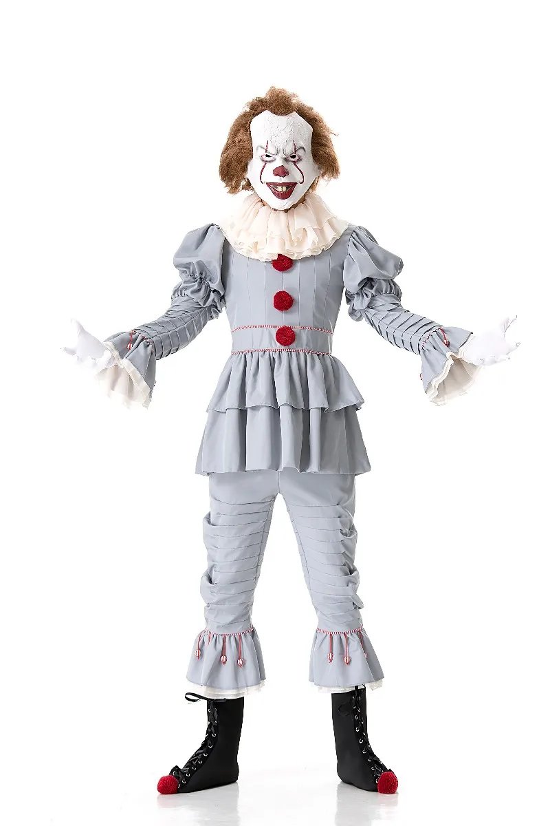 Costume de clown d'Halloween pour hommes, mascotte Tim ade Joker, olympiques de cosplay, style d'horreur LYus, vêtements de performance de fête drôles, ensemble de 5 pièces