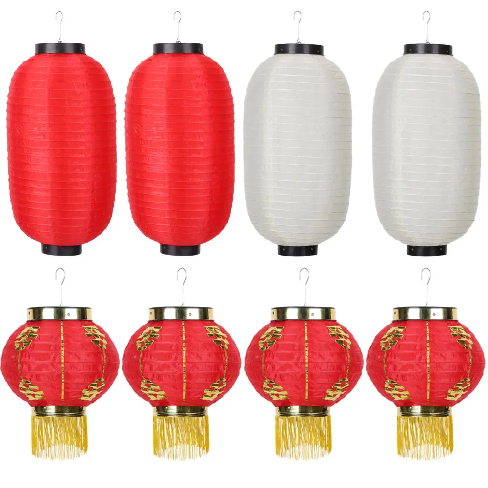 2/4pcs 8 inch Japanese Style Lanterns Waterproof Chinese Festival Party Hanging Cloth Lanterns for Restaurant House Decoration