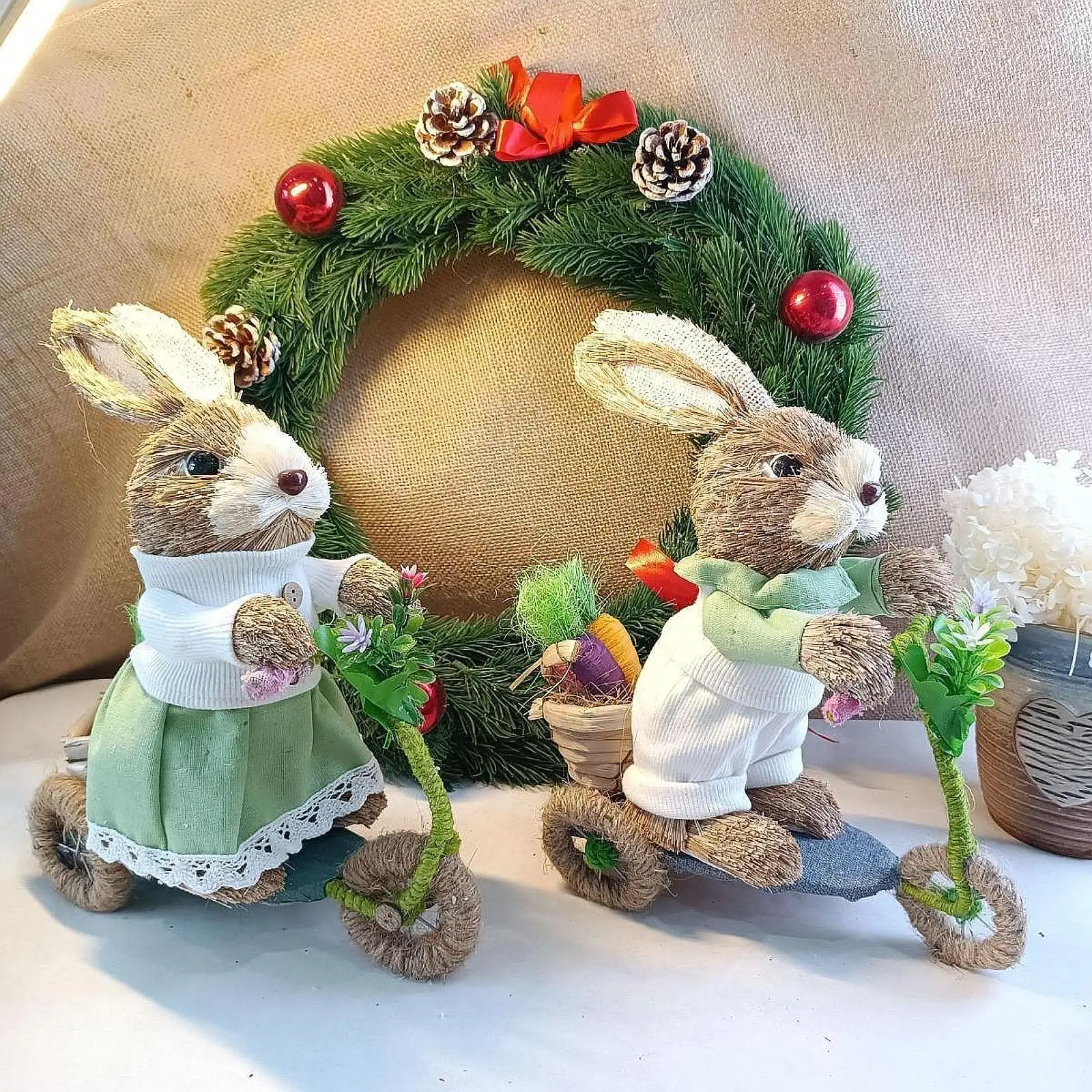 Easter Bunny Decoration Home Decoration Animal Sculpture Cute Straw Woven Bunny