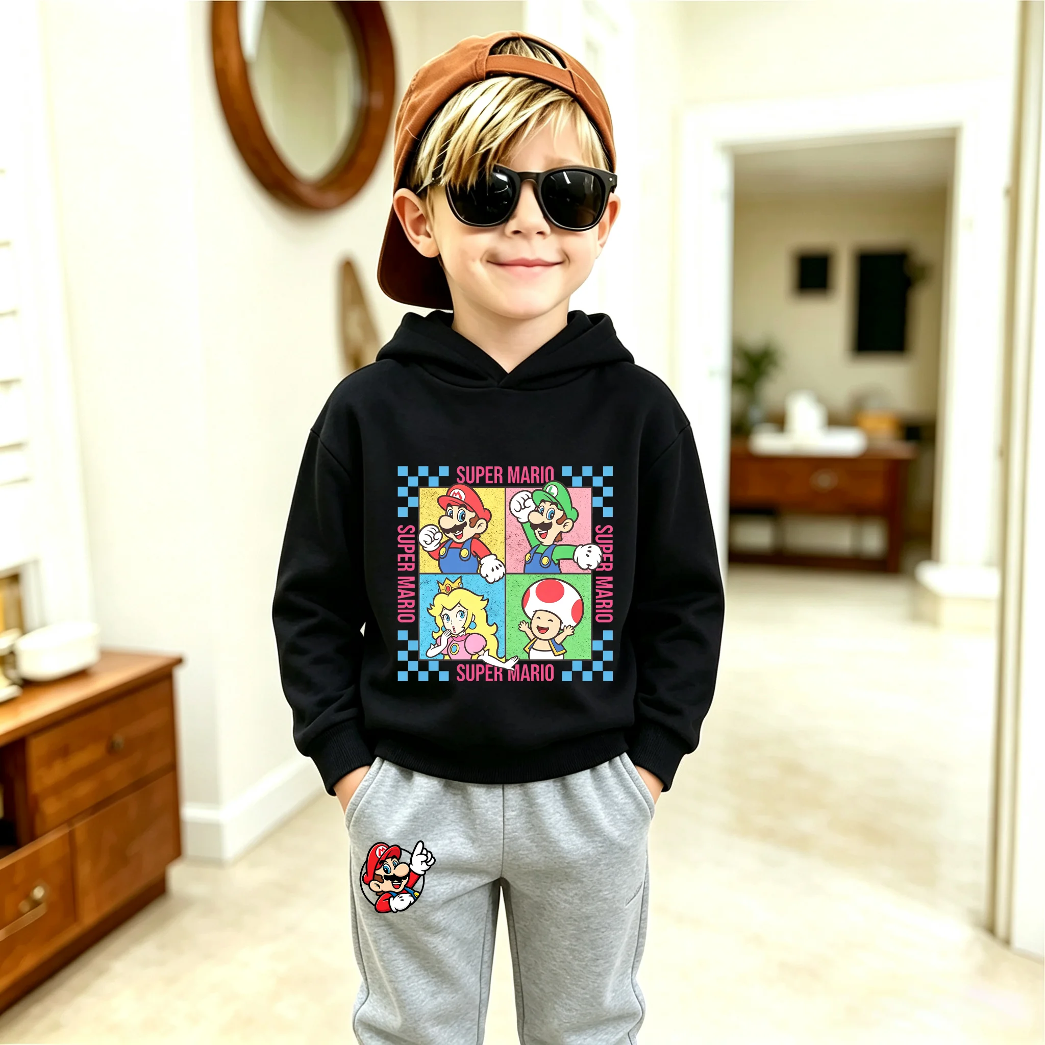 2026 Autumn/Winter New Toy/Luigi Cartoon Printed Children's Hoodie Set, Boys and Girls Autumn/Winter Hoodie and Pants Set