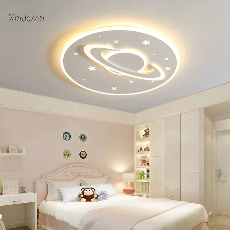 Kids Room Ceiling Light Space Stars Design Creative White Decor Nursery Baby Boys Girl Bedroom Chandelier Planet Ceiling Lamp 조명