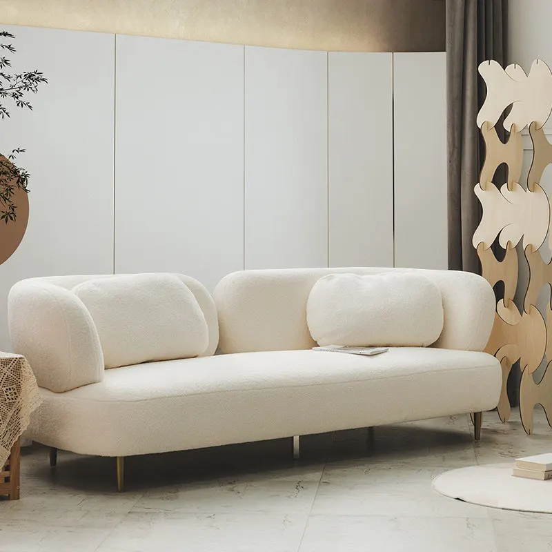 Lamb wool fabric sofa living room small apartment Nordic beauty salon curved creative sofa
