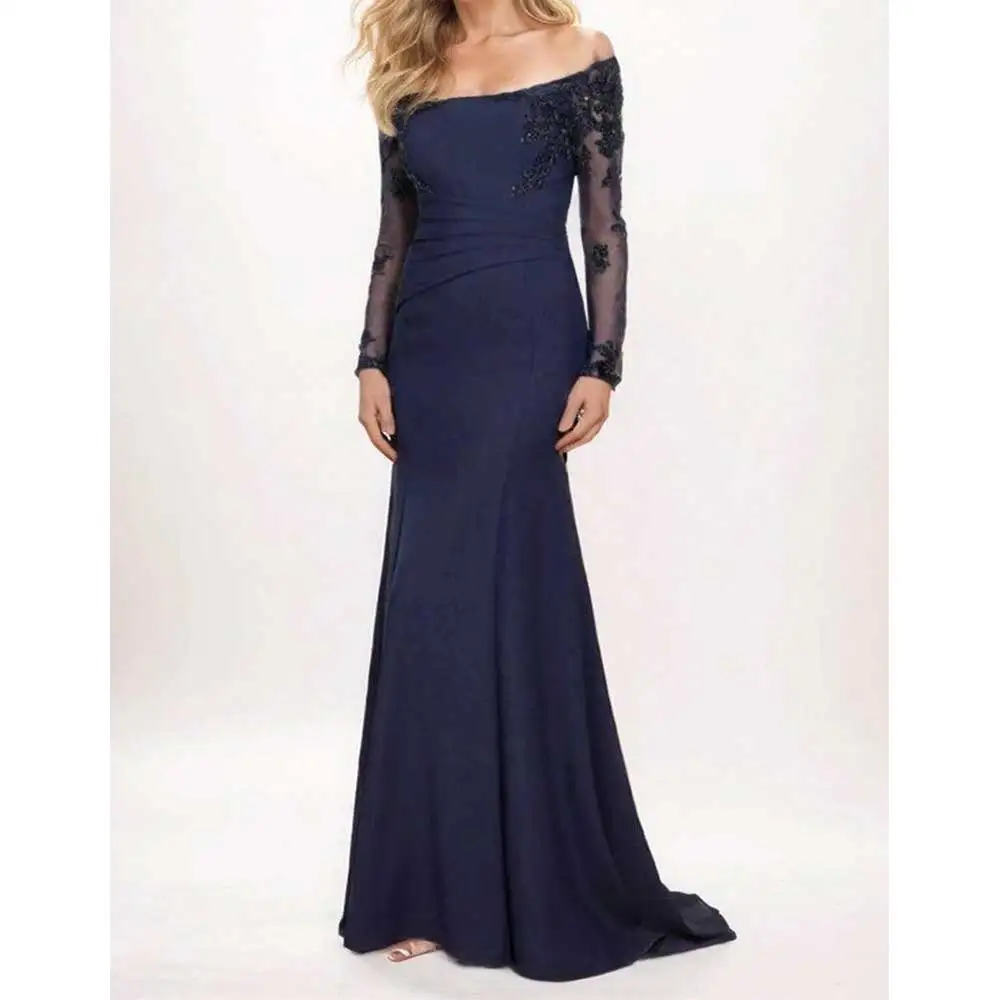 

Elegant Mother of the Bride Dress 2025 Off Shoulder Mermaid Party Gown Appliques Pleated Formal Maternity Dress for Women
