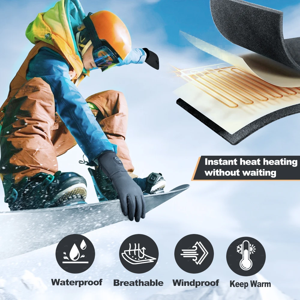 Guante calefactor deportivo eléctrico con batería de litio recargable para invierno, guantes calefactables con batería de 7,4 V y 2200Mah para montar en bicicleta