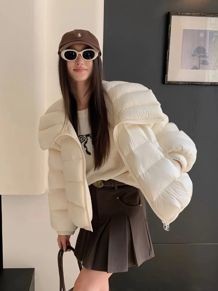 Winter Short Big Lapel Down Jacket Female Waterproof Zipper Fluffy Jackets Women 90 White Duck Down Warm Thicken Parker Outwears