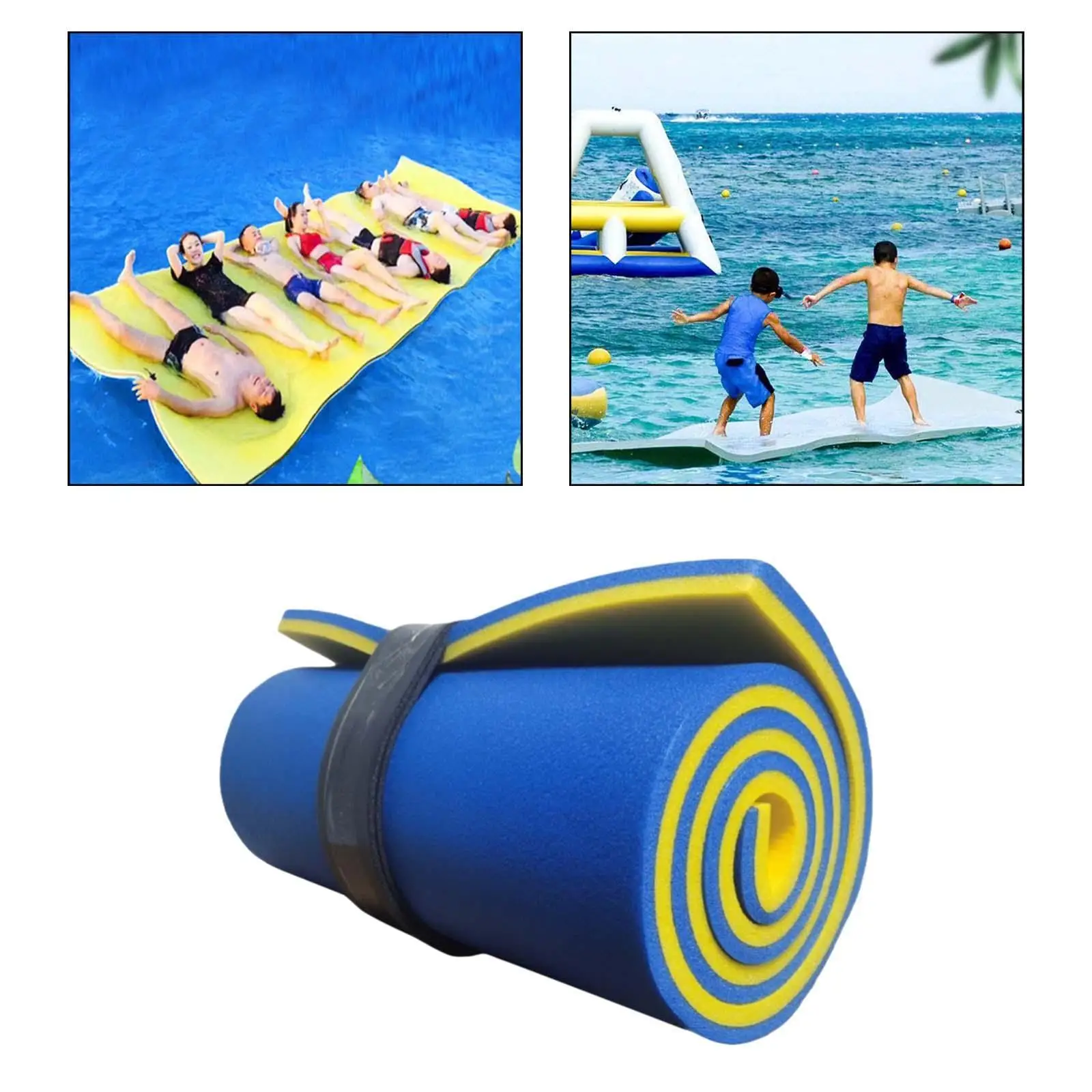 180x55cm Water Float Mat Floating Pad Puncture Resistant Soft Pool Lounger for Sunbathing Relaxing Yellow and Blue Lightweight