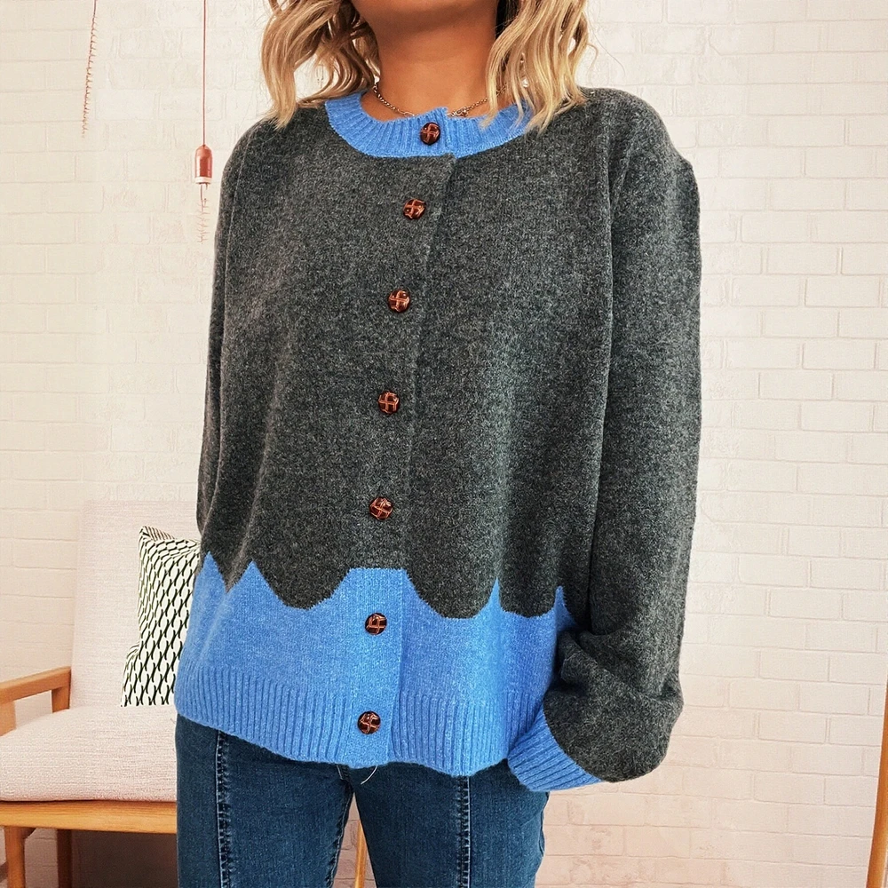 

Long Sleeve Round Neck Cardigan Autumn Winter Loose Fit Button Decorated Commute Style Women's Open-Shirt Fashion Clothing