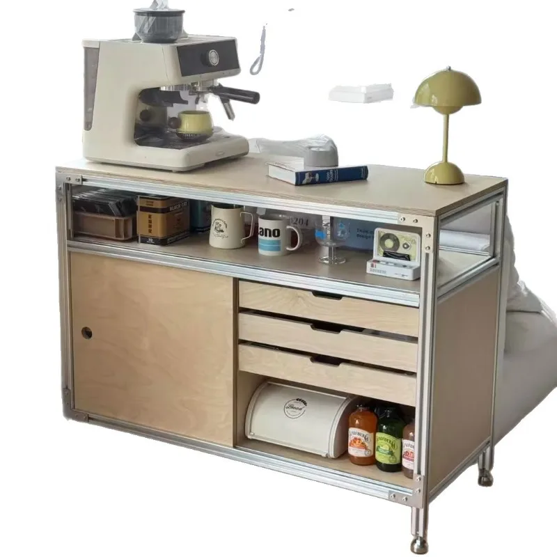 

Birch Ocean Board Coffee Cabinet Aluminum Profile Cabinet Multi-layer Shelf Bookcase Locker Integrated Water Bar
