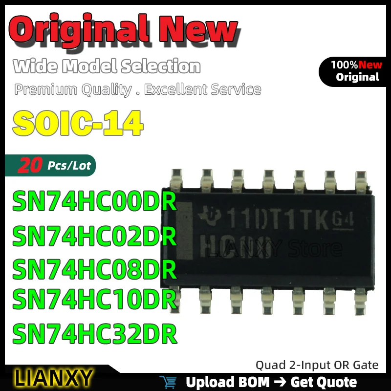 20pcs SOIC-14 SN74HC00DR SN74HC02DR SN74HC08DR SN74HC10DR SN74HC32DR Quad 2-Input OR Gate New Original