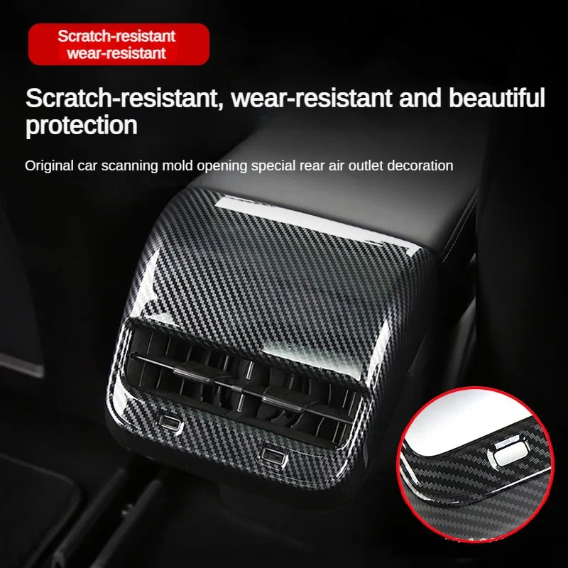 Center Console Armrest Box Cover for Tesla Model 3 Y Carbon Fiber Rear Air Vent Outlet Filter Covers Protection Car Accessories