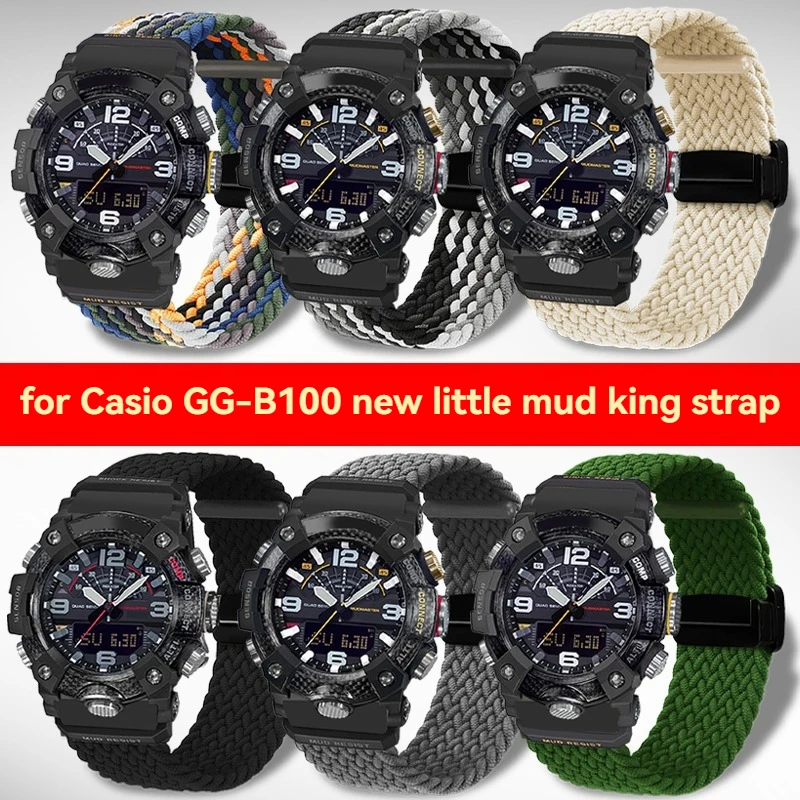 Correia de nylon elástica para Casio G-Shock GG-B100 Mudmaster - Faixa de fecho dobrável compatível com Frogman de 3a geração (modelo 5594)