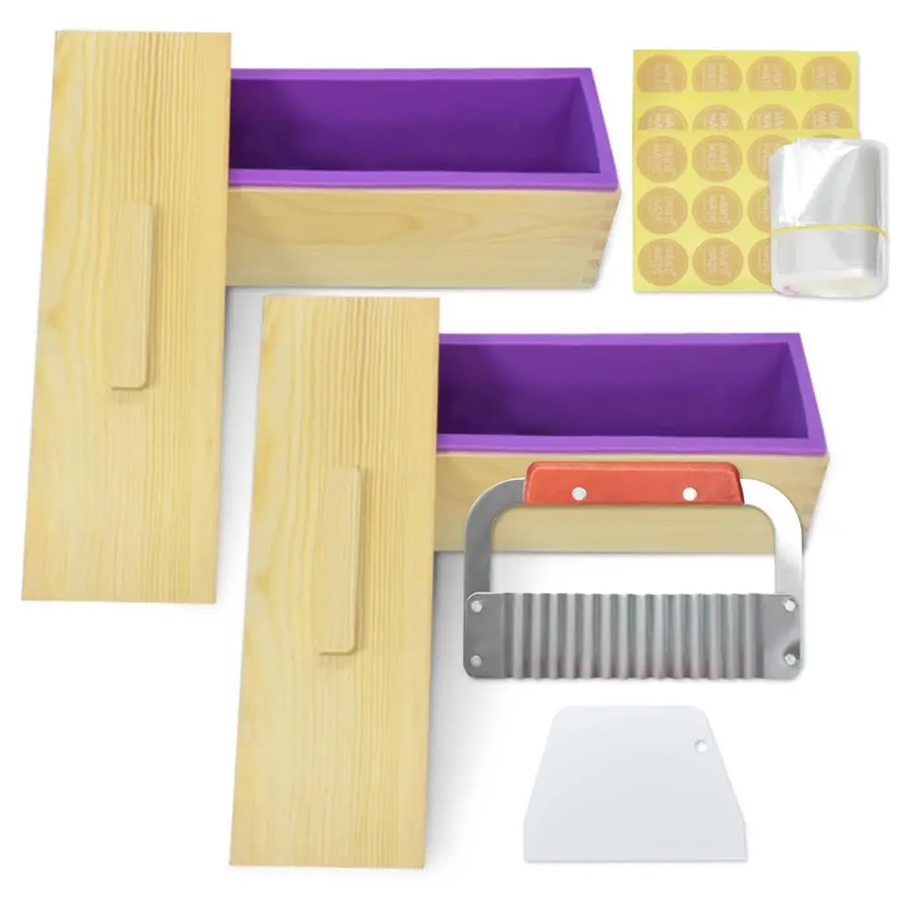 

Набор из 2-х прямоугольных силиконовых форм для мыла объемом 42 унции с деревянной коробкой и крышкой, принадлежности для изготовления мыла своими руками с элементами из нержавеющей стали