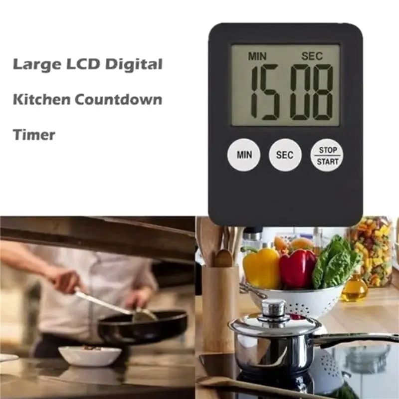 PZHI-4X Super Thin LCD Digital Screen Kitchen Timer Square Cooking Count Up Countdown Alarm Magnet Clock