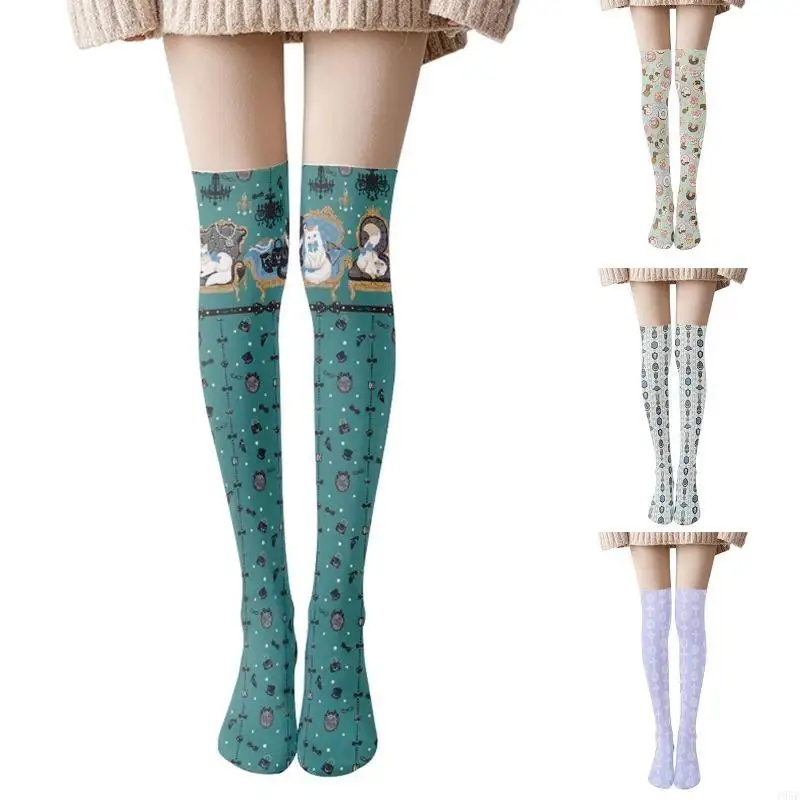 195E Japanese Anime Thigh High Stockings Women Cartoon Animal Strawberry Digital Printed Cosplay Over Knee