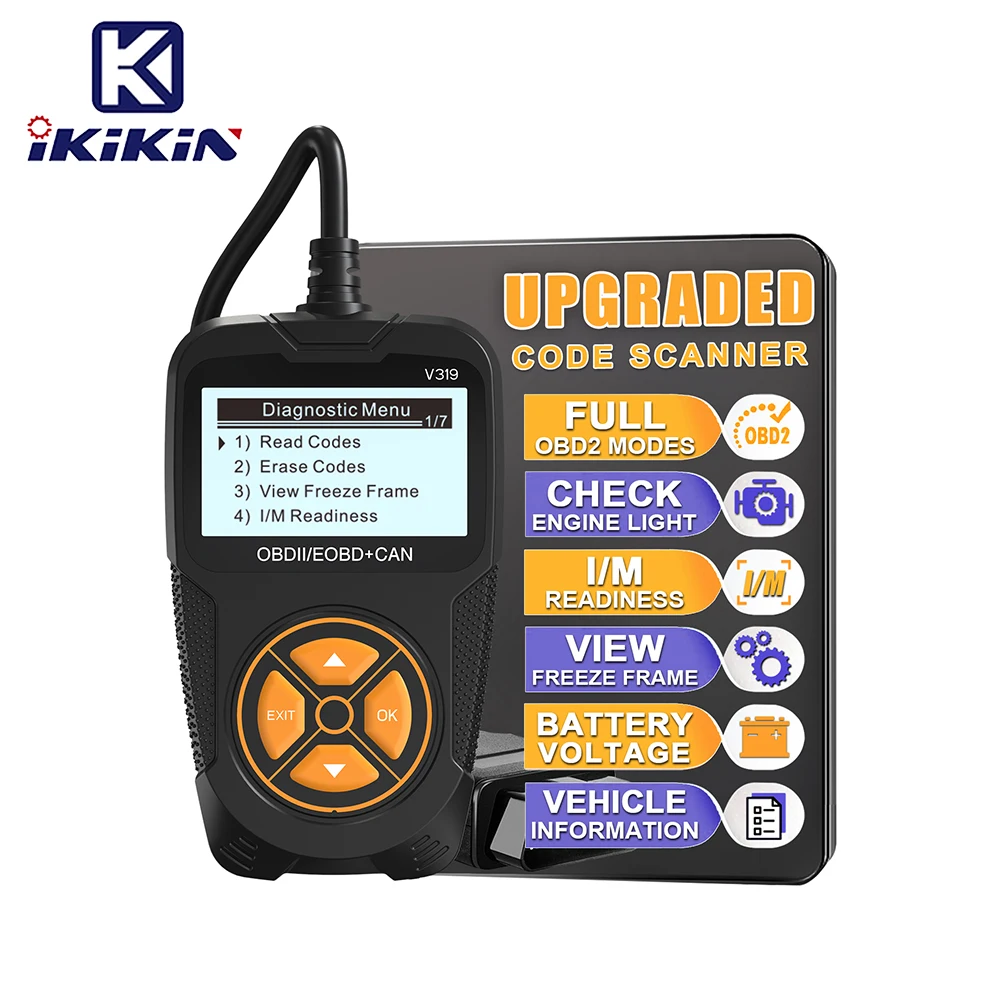

Диагностический сканер OBDII Black V319 для автомобилей, считыватель кодов неисправностей и инструмент для диагностики OBD2