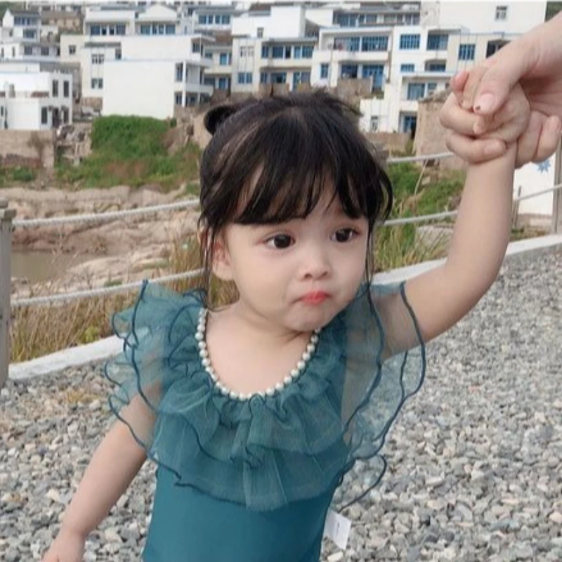 Childrens Swimsuit Girls Cute Lace Back Beaded Korean Childrens Princess Girls Fahsionable Stylish Baby Swimsuit