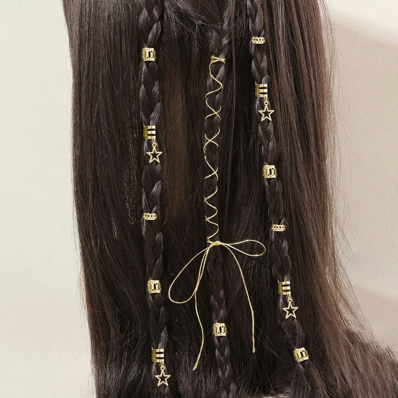 36pcs Fashionable DIY Wig Dirty Braid Accessories, Star Pendant, Winding Rope Hair Loop, Suitable for Daily Wear, Simple Jewelry