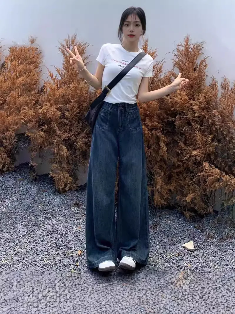 بنطال ذو قصة أرجل واسعة من الكتان للنساء ربيعي مضاد للتجاعيد مناسب بشكل منتظم على طراز الكلية للتنقل اليومي يسمح بمرور الهواء وبسيط #4