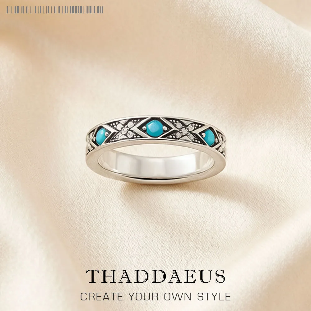 Ring, blaue asiatische Ornamente, europäischer Stil, feiner Schmuck für Frauen, brandneues Ethno-Geschenk aus 925er Sterlingsilber