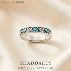 Ring Blue Asian Ornaments Europe Style Fine Jewerly For Women Brand New Ethno Gift In 925 Sterling Silver
