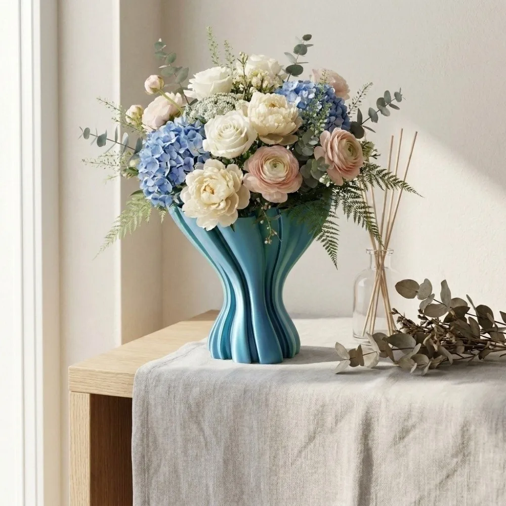 Nordic Style Dress Hem Vase Creative 3D Printing Minimalist Vase Twisted Design Modern Art Desktop Ornament Home