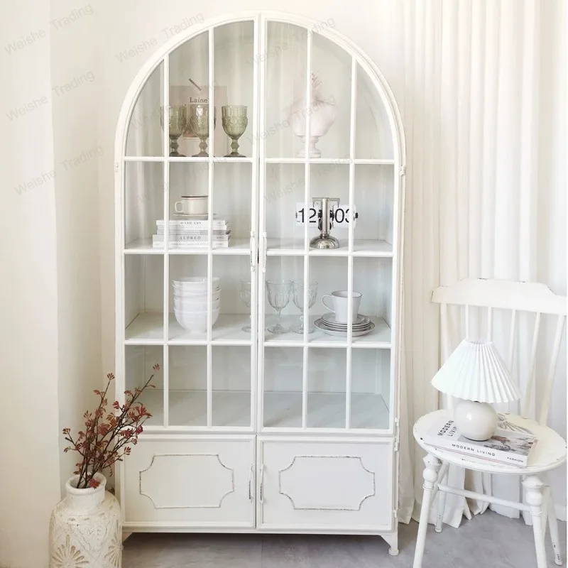 Vintage country glass door opening cabinet dining side cabinet locker storage display bookcase