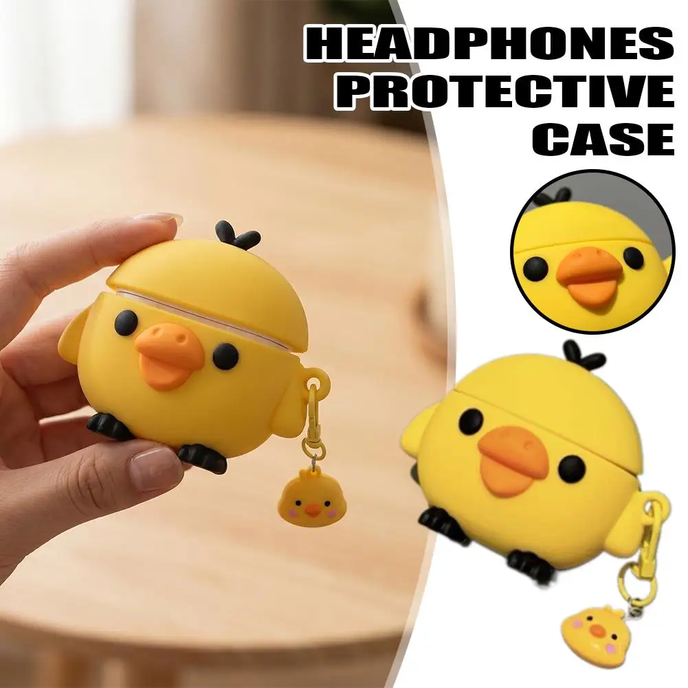 Cute 3D Yellow Chick Silicone AirPods Case, Shockproof Protective Cover, Cartoon Earphone Case for AirPods Pro 2/3/4 Gen