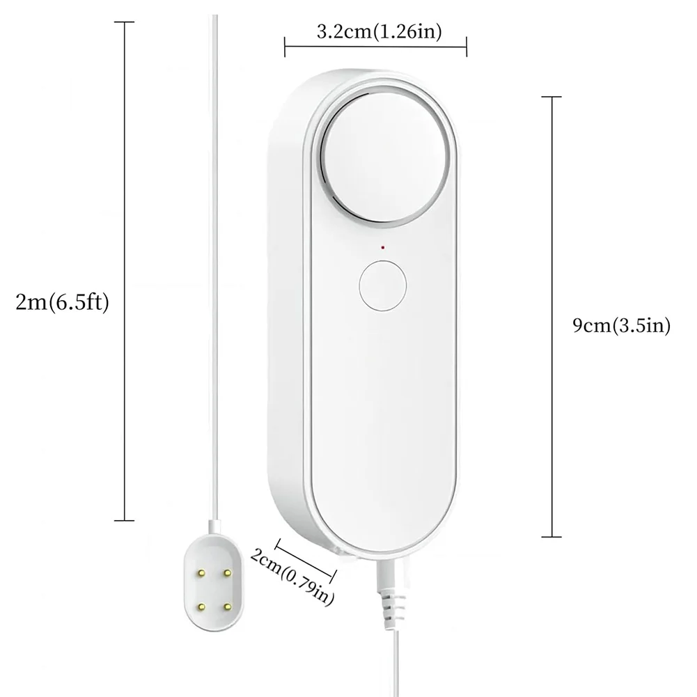 WiFi Water Leak Detector with Adjustable Alerts and App Control 90dB Alarm Two Sensor Ports for Leak Monitoring