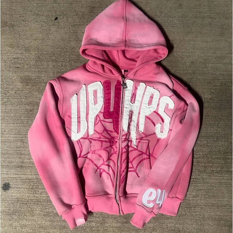 Sudadera con Capucha Unisex Y2K de Gran Tamaño, Diseño Urbano, Sudadera con Capucha Bordada con Araña