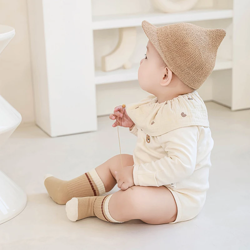 3Pairs Autumn Children Mid Tube Socks Cute Cartoon Kids Stockings Boneless Newborn Loose Mouth Sock Fashion Stripe Baby Footwear