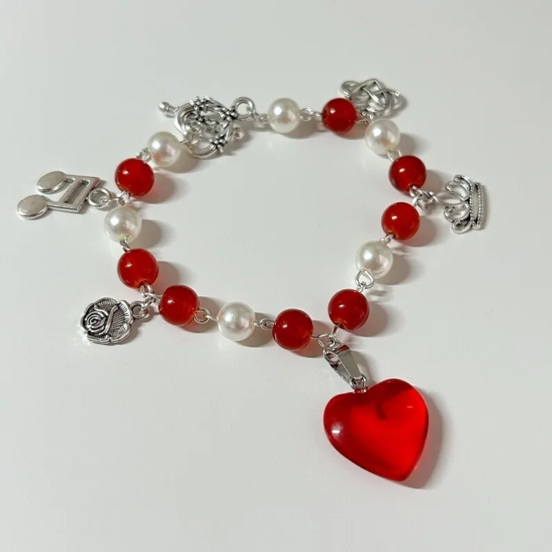 Red heart coquette charm bracelet   Flirty jewelry，pure handmade，fashion exquisite，easy to wear, with any clothing， perfect gift