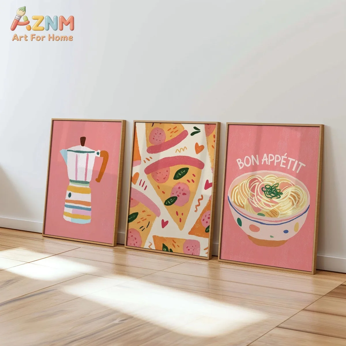 AZNM Pink Minimalist Food Art Wall Posters Slim Pizza 