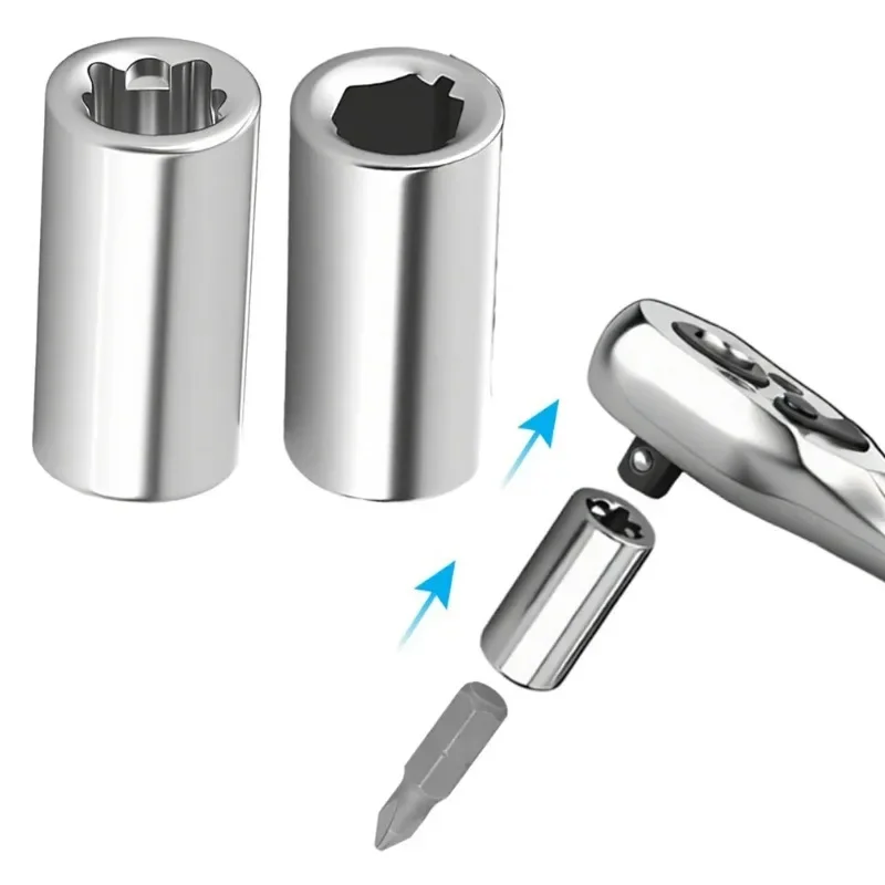 2PCS 1/4in Square Drive to 1/4in Hex Socket Screwdriver Bit Adapter Converter Hand Tool Accessories for DIY Repair
