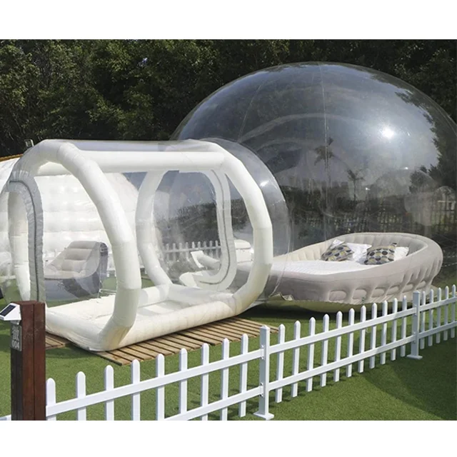 

Transparent Viewing Inflatable Outdoor Camping Bubble Tent (10/13/16/20 Feet) with 6.5 Feet Single Tunnel, Blower and Air Pump