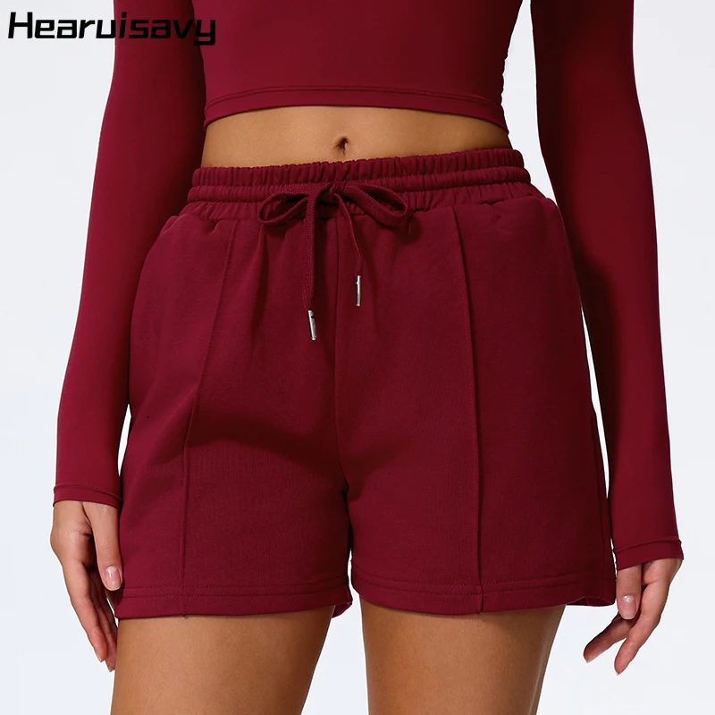 

Hearuisavy спортивные штаны для женщин, повседневные шорты для бега на открытом воздухе, йоги, свободные удобные спортивные штаны с карманами на шнурке, женские