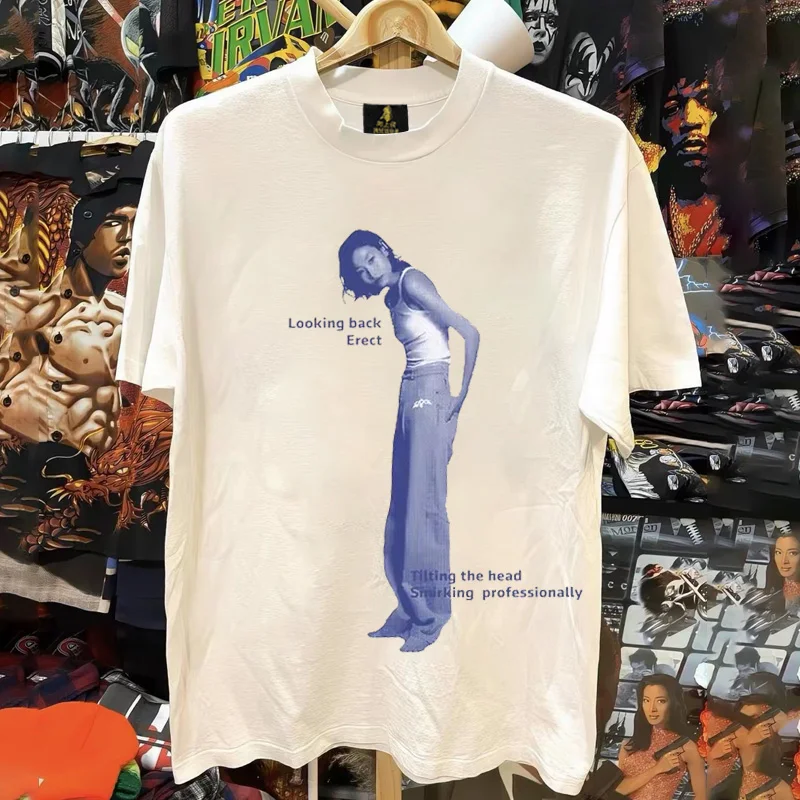 Loose Fit Cotton T-Shirt Unisex Short Sleeve Double Thread UPUPXIA Hero Print Sweat Absorbent round Neck Casual Summer Top