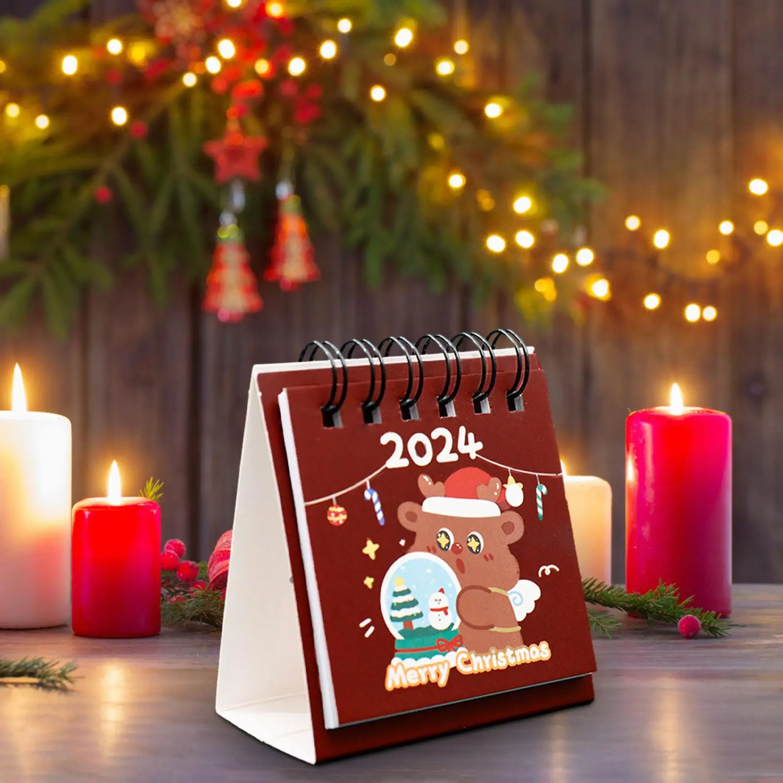 Cute Standing Flip Desktop Calendar, Daily Scheduler Decoração, Casa, Household Desk, Presentes de Ano Novo, Presentes de Natal, 2024