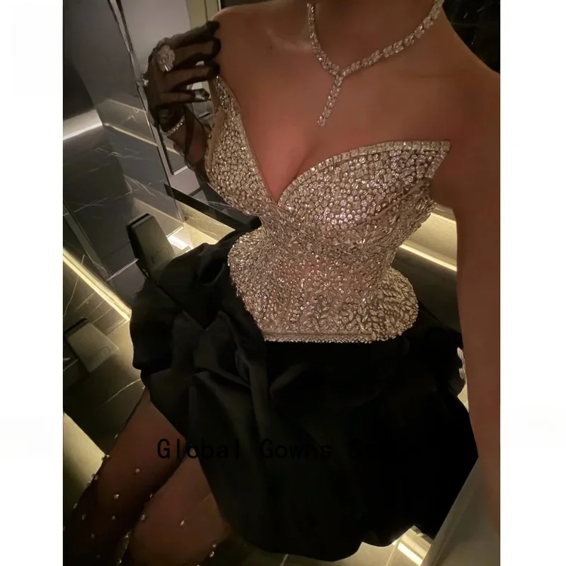 Fashionable Sweetheart Homecoming Dress Rhinestones Sleeveless Saudi Arabric Illusion Cocktail Party Gown Customized