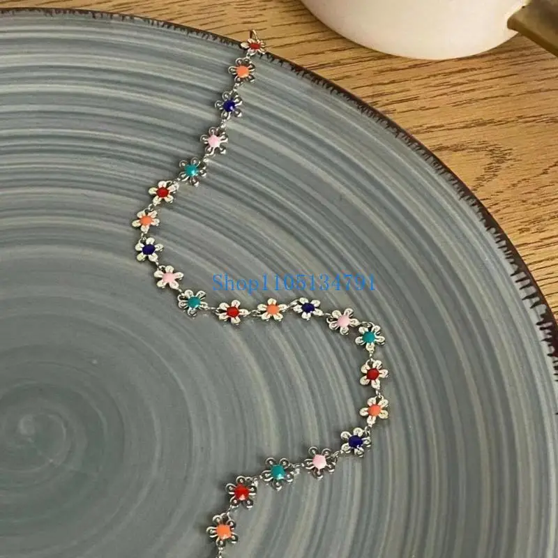 98km Colorful Flower Beaded Choker Necklace Women Clavicle Chain Aesthetic Jewelry