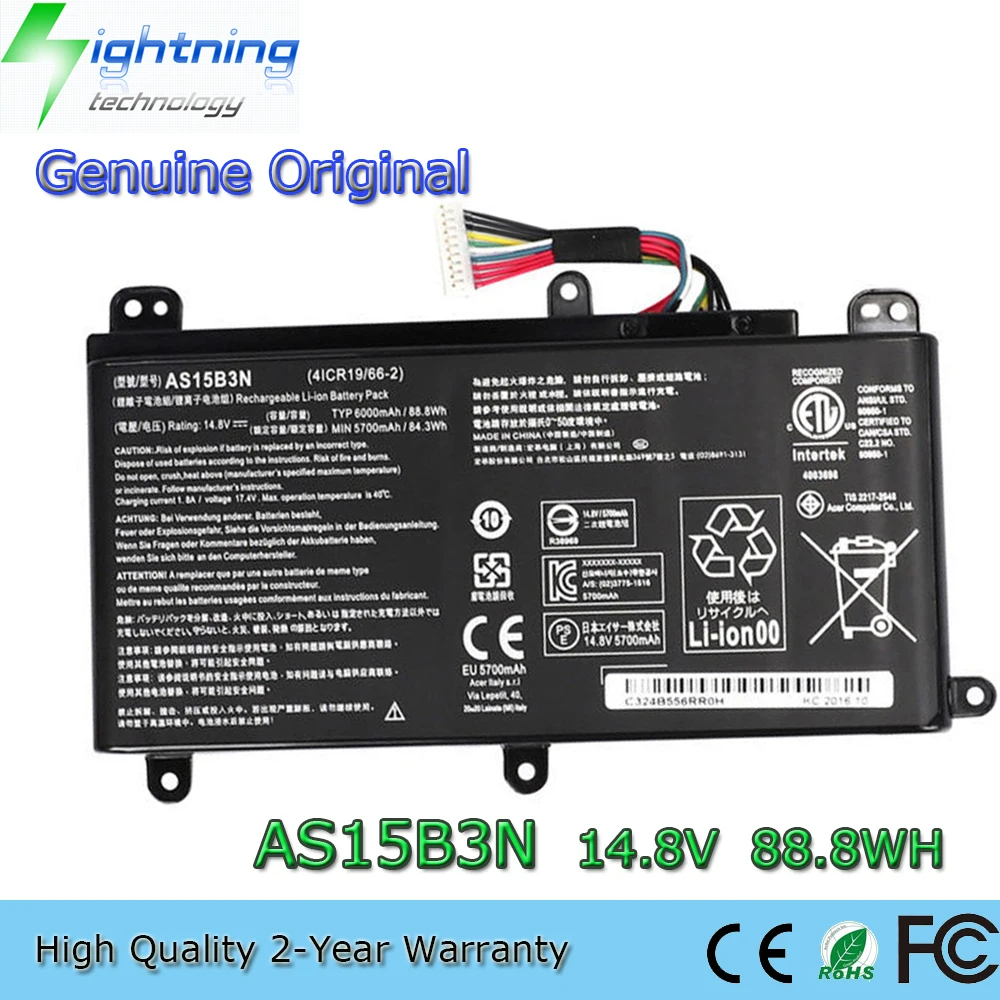 New Genuine Original AS15B3N 14.8V 88.8Wh Laptop Battery for Acer Predator 15 G9-591 G9-591G G9-592 G9-592G G9-593 17