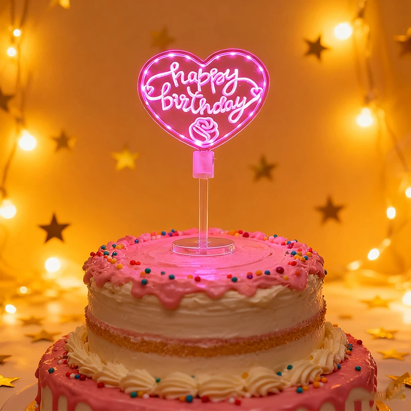 LED-Nachtlicht, blinkend, alles Gute zum Geburtstag, Tortenaufsatz, leuchtendes Neonlichtschild für Geburtstagskuchen, Dekoration, Partyzubehör – Detail 6