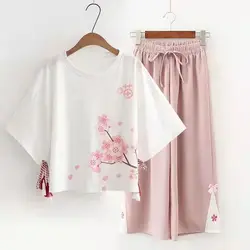 Chinese Style Set Women's Retro Shirts Stand Collar Buckle Loose National Women Blouse Top Pants Chinese Traditional Suit Women