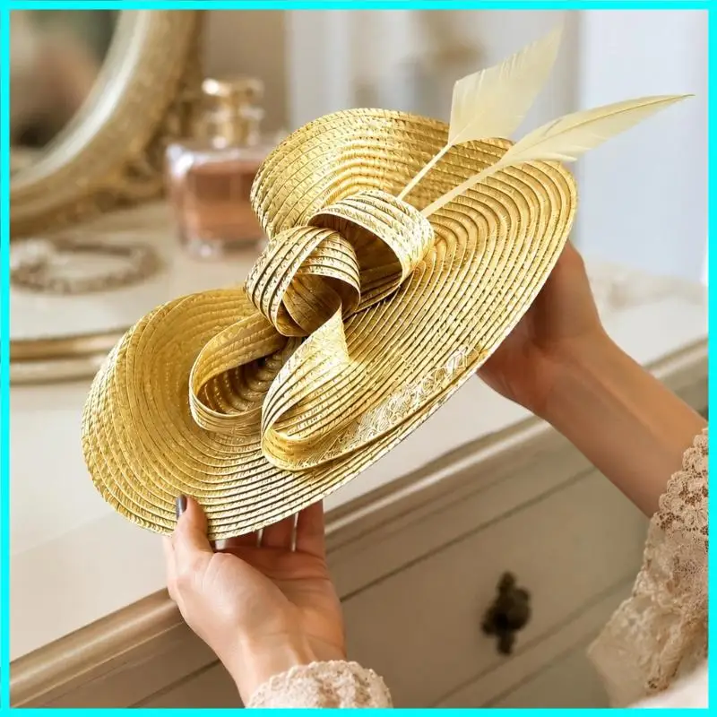 2026 Elegant Fascinator Hat for Women Tea Party Fascinator Pillbox Hat Straw Flower Fascinator Wedding Cocktail Hat