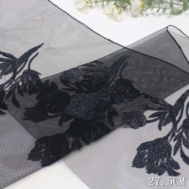 

40 ярдов/лот, черная кружевная тесьма с вышивкой в виде тюльпанов для шитья одежды, аксессуаров, нижнего белья, бюстгальтеров, платьев, тканей для нижнего белья