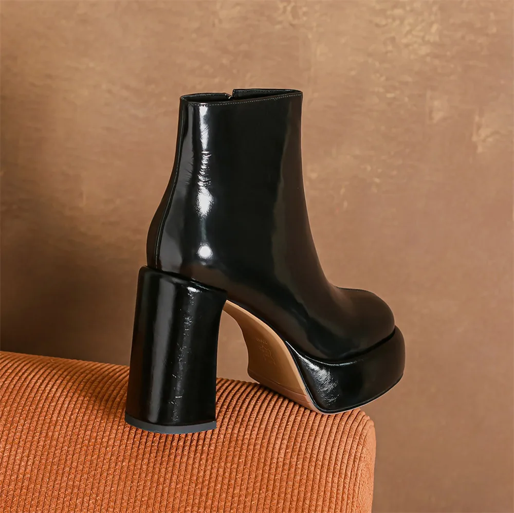 MILI-MIYA Fashion Platform Women Cow Leather Ankle Boots Round Toe Super High Thick Heels Solid Color Plus Size 34-40 Handmade