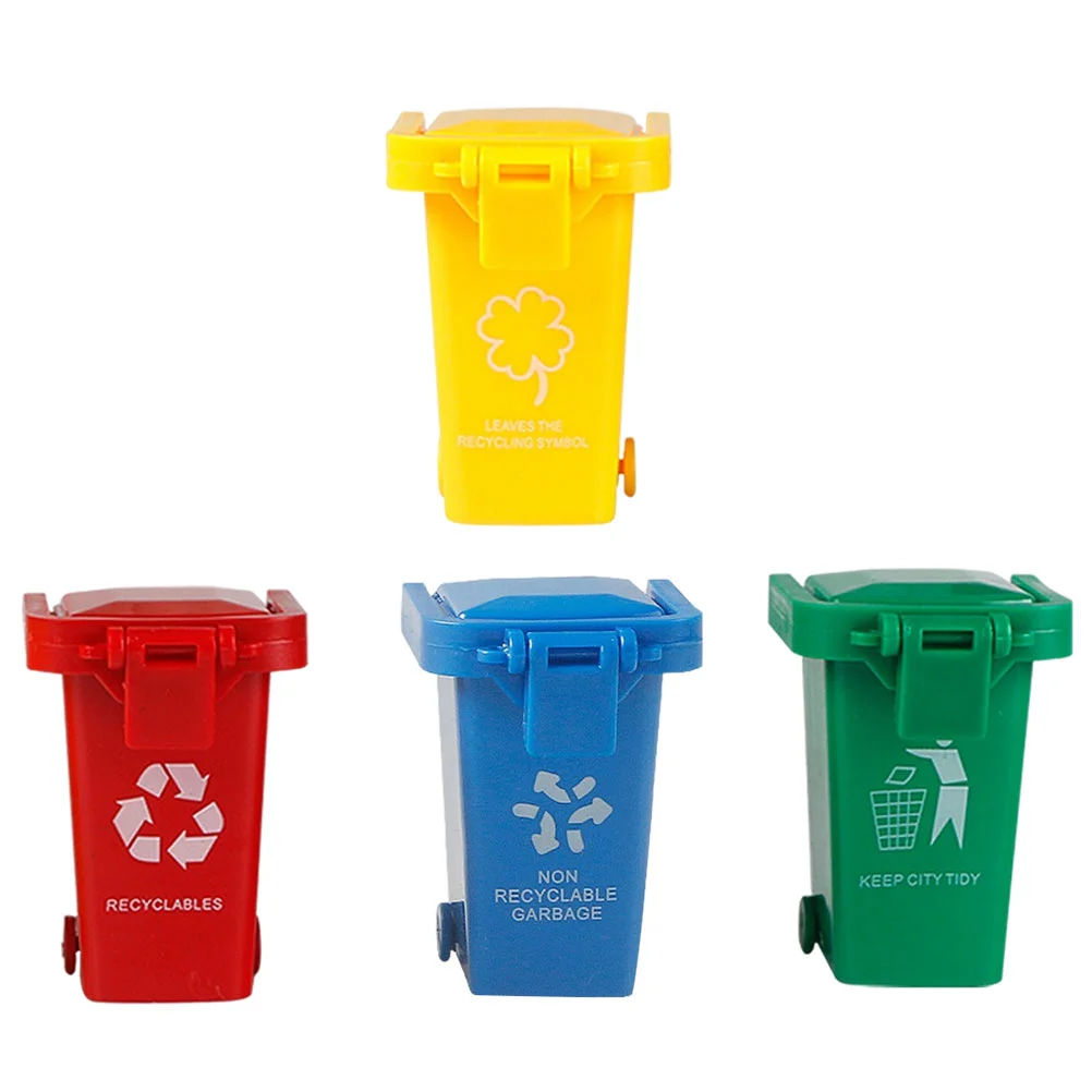 4 Pcs Mini Trash Can Educational Toys Car Early Sorting Plastic Kid Office Work Rubbish Bin