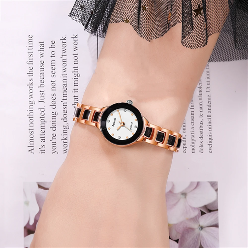 ファッション スモール ブラック ダイヤル ラインストーン クォーツ レディース ブレスレット ウォッチ