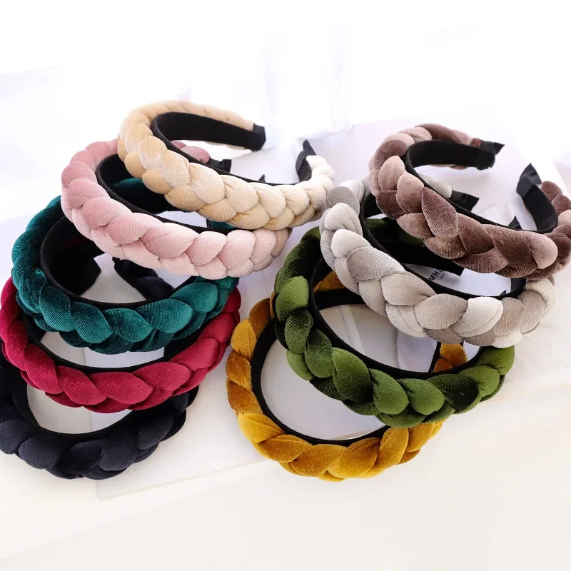 

High Quality Velvet Braid Hairband Antislip Wide Edge Hair Band Twist Headband Simple Headwear Hair Accessories for Women Girls